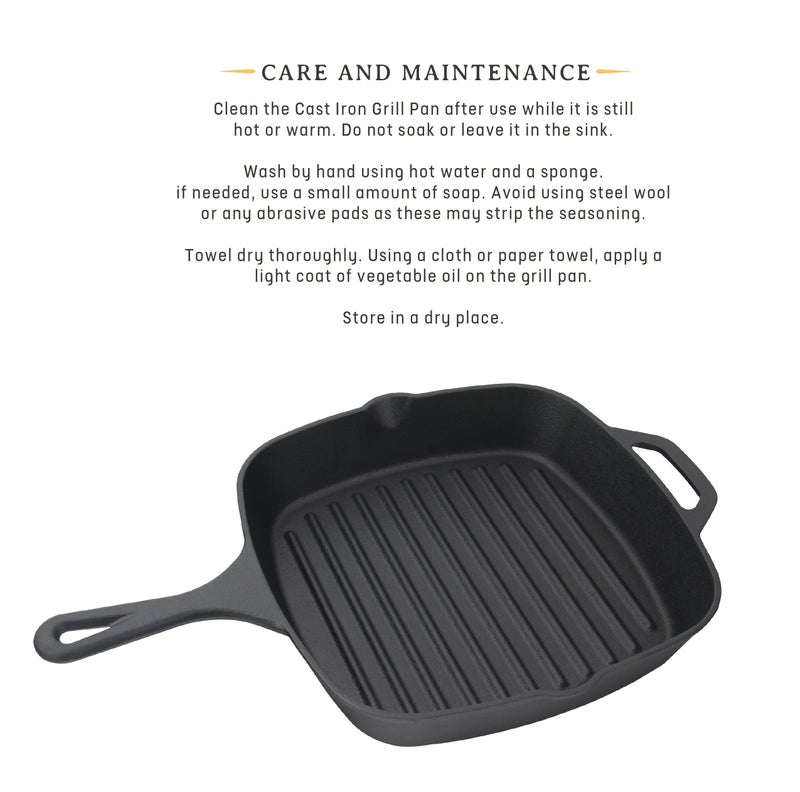 Jim Beam , Pre Seasoned Cast Iron Square Skillet with Ridges, 16", Black - Image 3